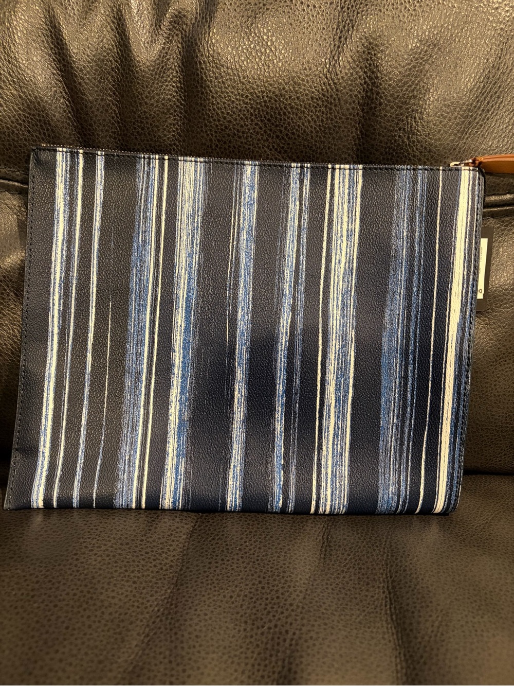 Banana Republic Black Leather Zip Pouch with Tan Interior